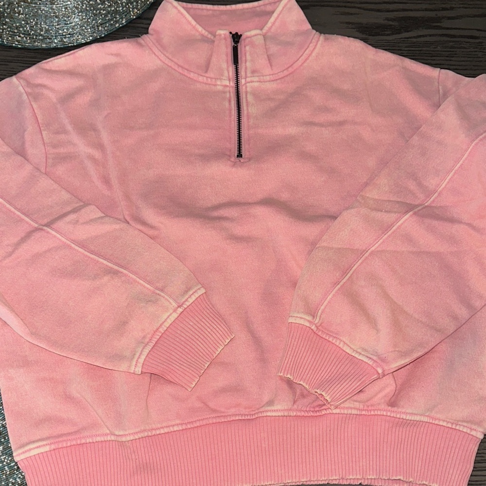 Zenana Thinking of You Acid Wash Half-Zip Pullover - 💕 Light Pink NWT